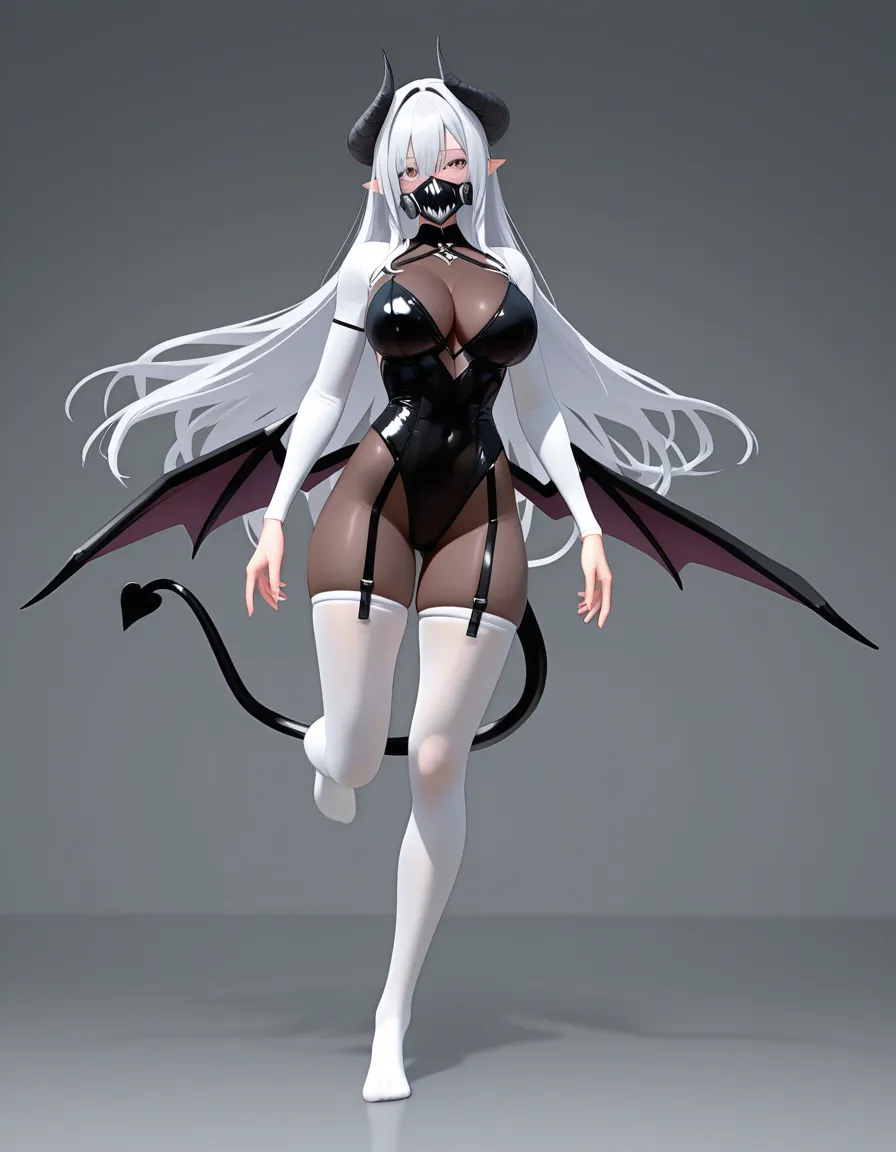 detailed textures, 8k, succubus, white thighhighs, socks, leg up, ray tracing, tentacles, score_9, score_8, 3d render, octane render, subsurface scattering, ray tracing, smooth shading