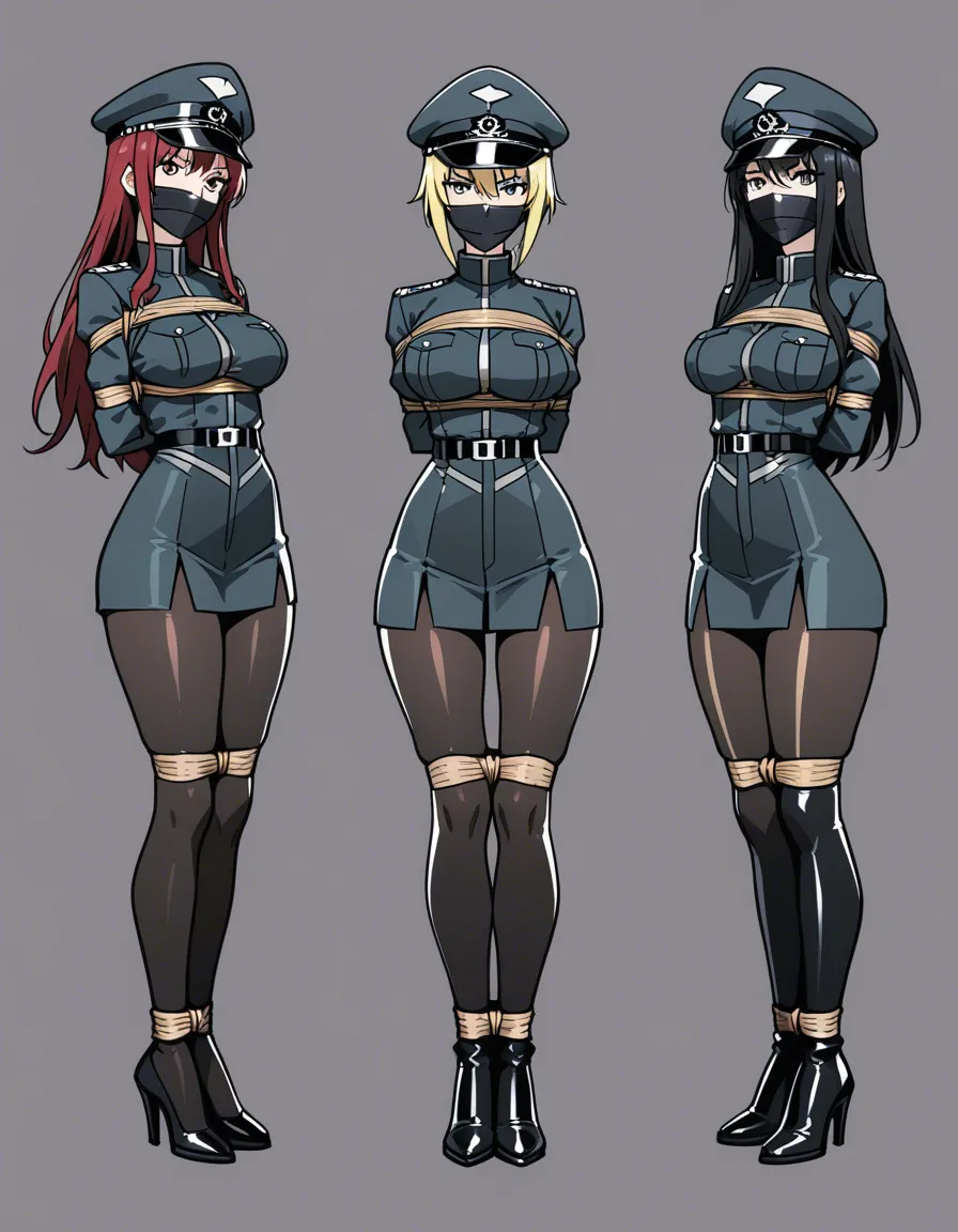 highly detailed, sharp, 4girls, hat, bondage, soft cel shading, hentai_studio_quality