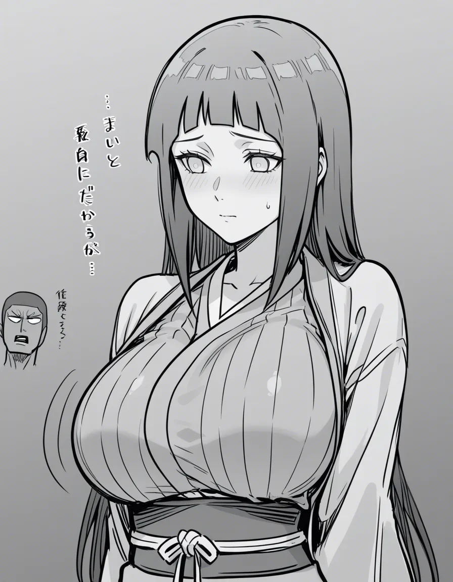 @hyuuga_hinata @haruno_sakura , breast envy, jealous sakura, greyscale, hentai_studio_quality
