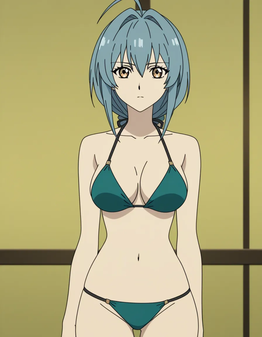 Wanita dengan dengan payudara H cup dengan memakai pakaian bikini, (anime style:1.3), 2d, anime screencap, cel shading, flat color, (anime style:1.3), 2d, anime screencap, cel shading, flat color