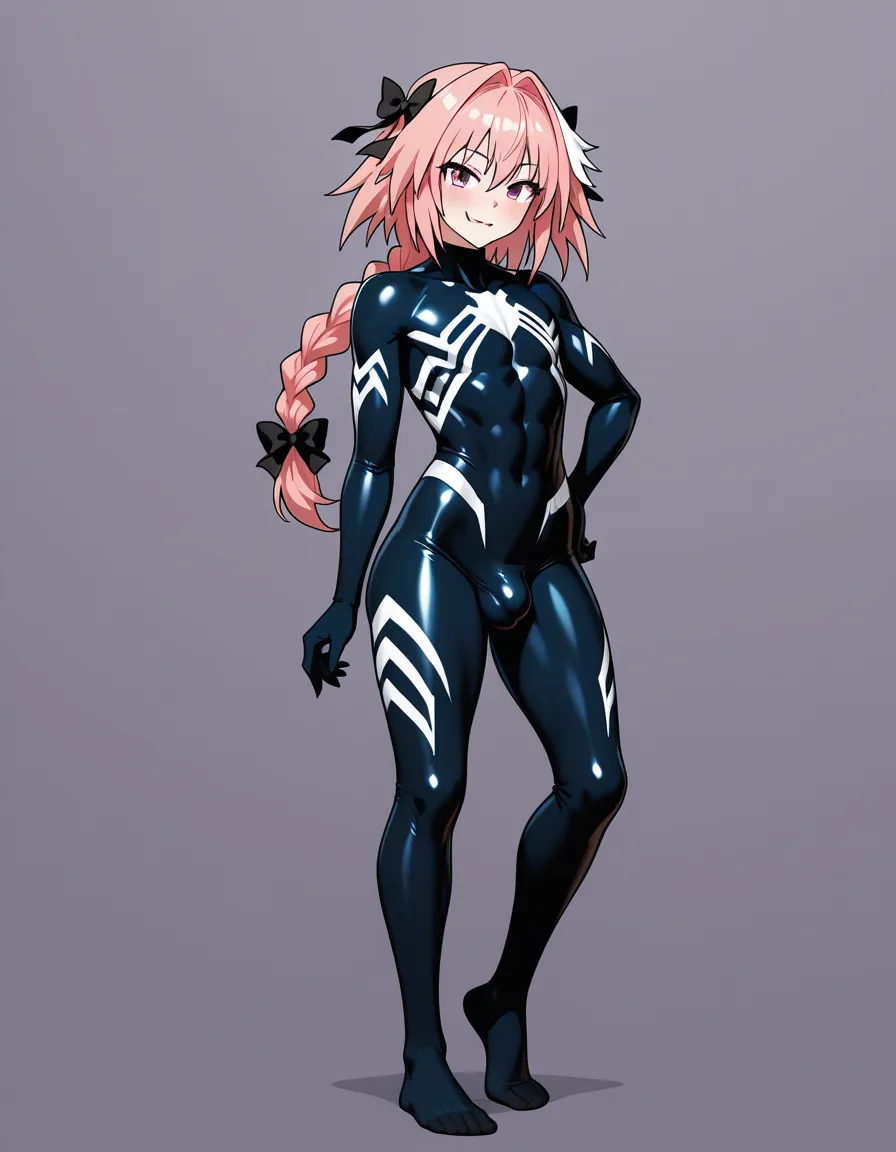 astolfo,venom suit,bulge,trap,futa,no shoes,feet, hentai_studio_quality