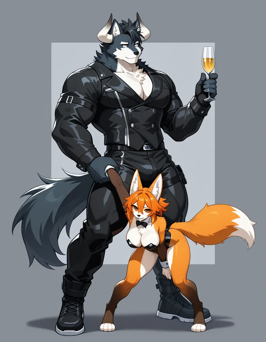 furry, rabbit_girl white_fur, fox_girl orange_fur, wolf_boy black_fur, bull_boy brown_fur, hentai_studio_quality