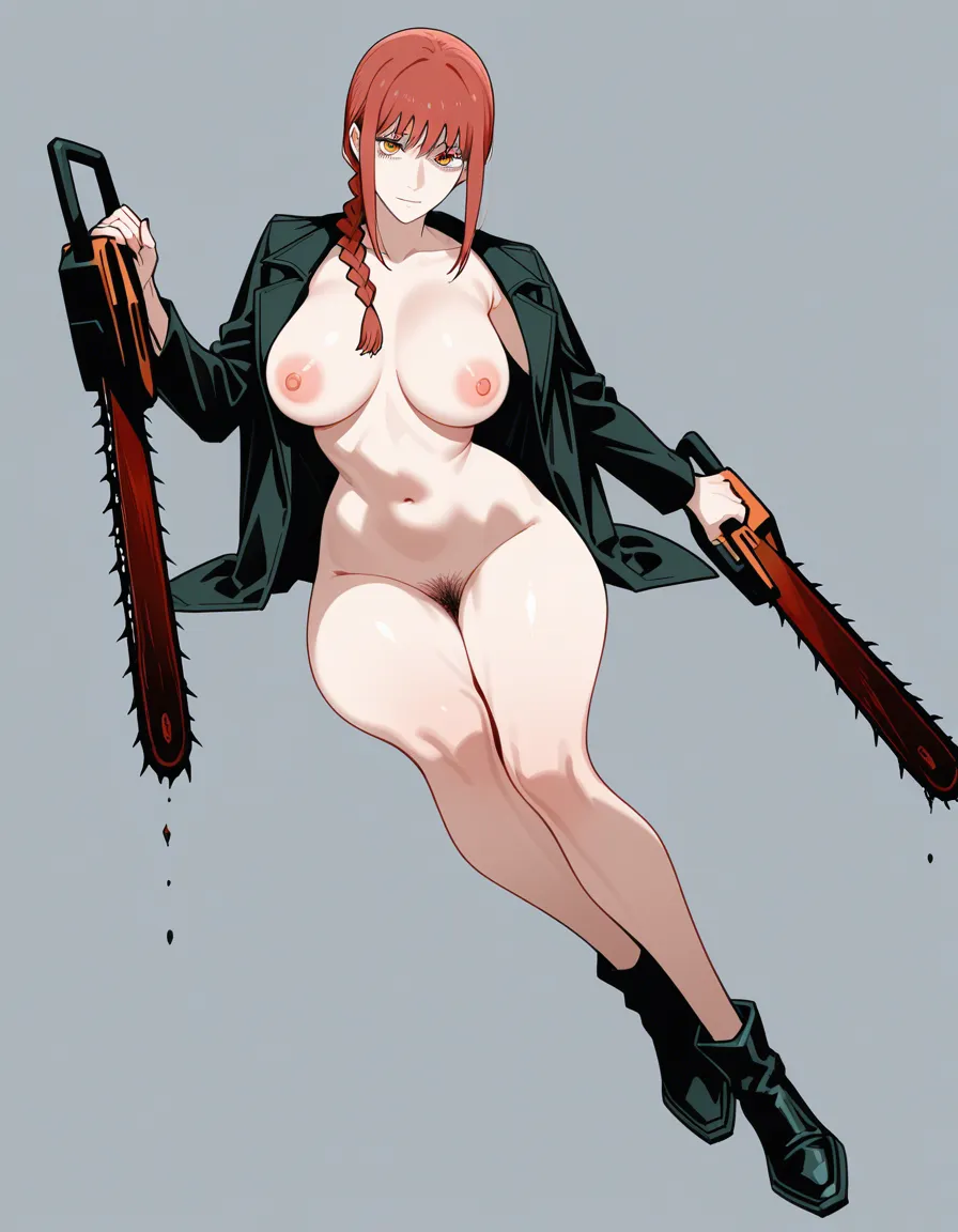 @makima_(chainsaw_man) , nipples , nsfw, full_body, half dressed, seed 345353453, hentai_studio_quality