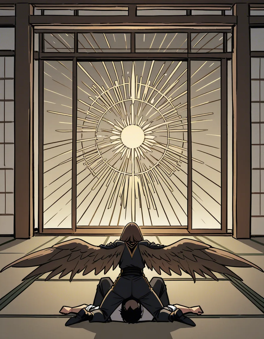 best quality, polished, 2boys, wings, facesitting, dreamy atmosphere, wide shot, manga panel look, hentai_studio_quality