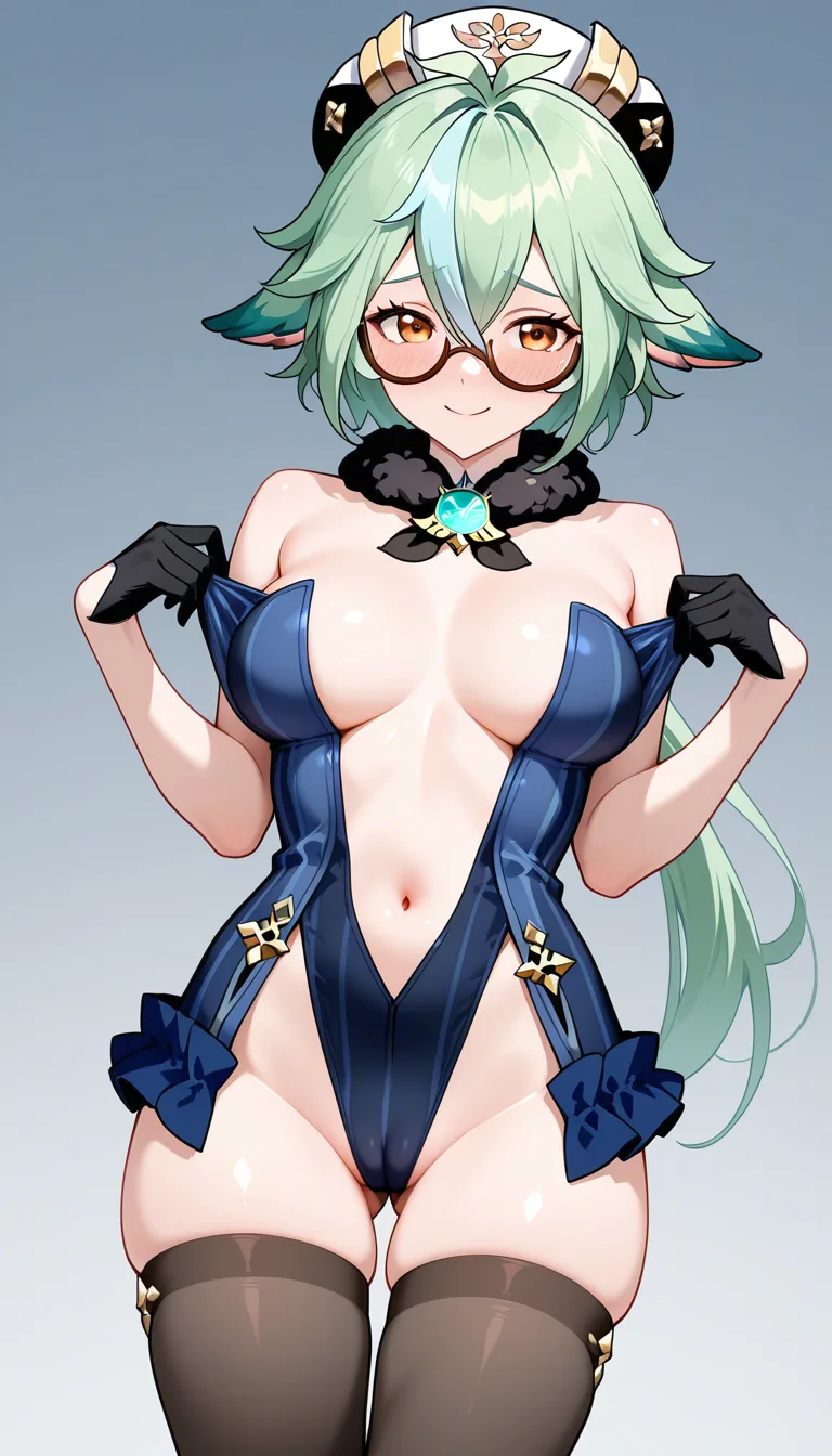 3  Masterpiece,natural perky medium breasts, Sucrose From genshin impact, cameltoe, shy smile, hentai_studio_quality