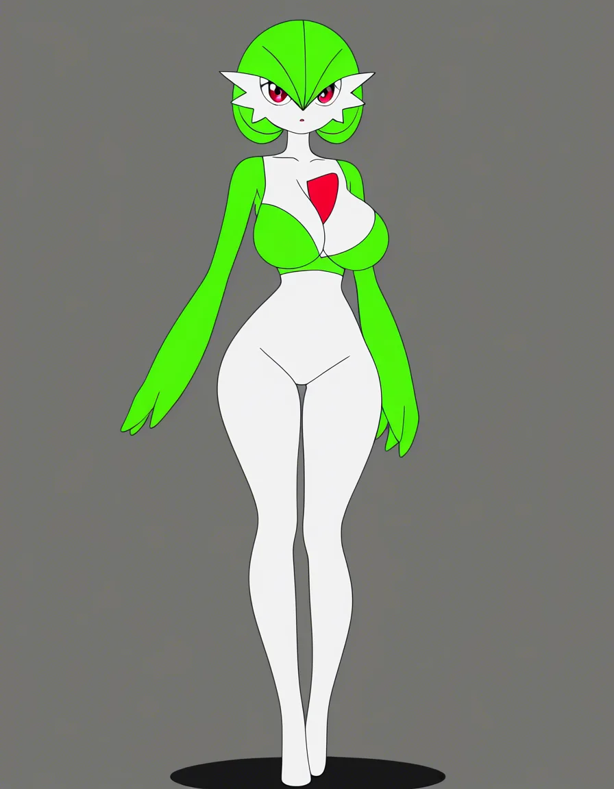 Anime gardevoir big breasts wide hips red eyes white skin green hair  Glittery red dress in a room at night love lighting full moon soft smile blushing a little hand on hip, hentai_studio_quality, (anime style:1.3), 2d, anime screencap, cel shading, flat color, (anime style:1.3), 2d, anime screencap, cel shading, flat color, @00osamio00, score_9, score_8, 3d render, octane render, subsurface scattering, ray tracing, smooth shading