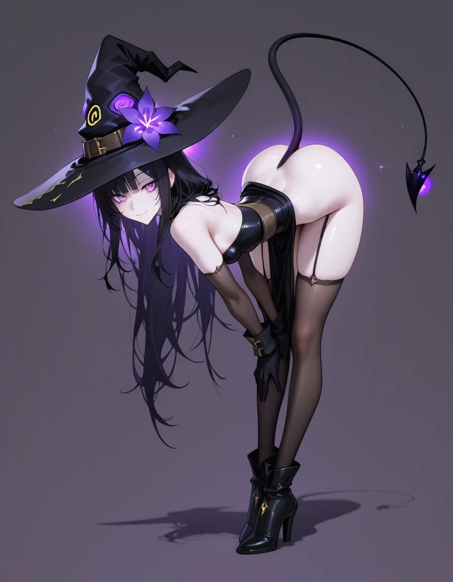 8k, sharp focus, detailed skin, witch, petite adult woman, flower, bent over, ambient glow, dslr quality, hentai_studio_quality