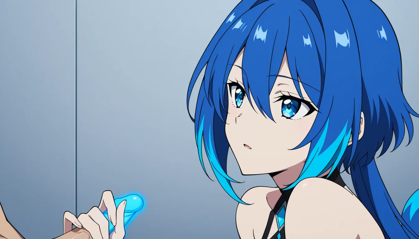 studio quality, sharp focus, 2girls, blue hair, tail, handjob, ambient glow, photorealistic