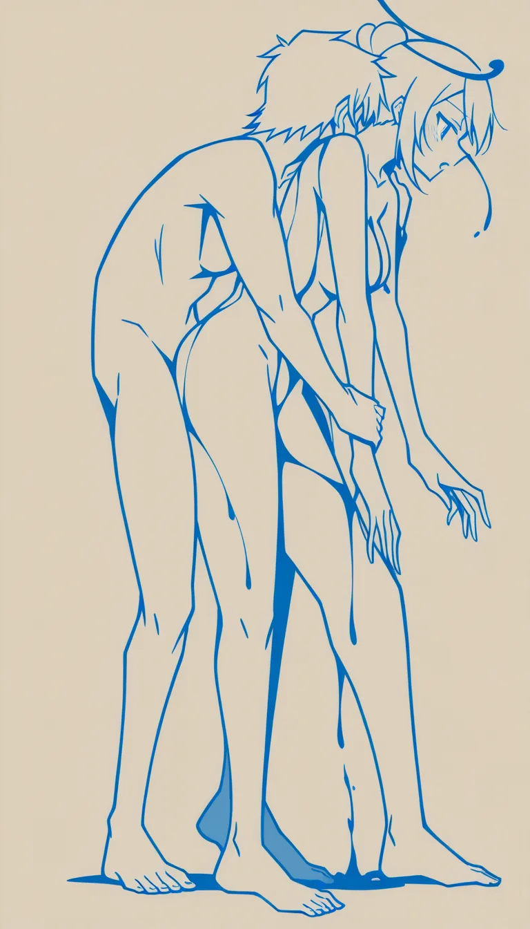Cinematic anime-style video, side profile view, full body shot. A man and a woman are engaged in a slow, sensual act in the cowgirl position, completely naked. The woman is straddling the man, leaning slightly forward, her hands resting on his shoulders for support. Her movements are fluid, rhythmic, and deliberate, emphasizing the gentle sway of her hips and the soft undulation of her body. The man is seated, his gaze directed upwards towards her with a tender, loving expression. The lighting is soft and warm, casting intimate, subtle shadows that highlight the contours of their forms. High-quality anime aesthetic, meticulously detailed anatomy, fluid and smooth motion.