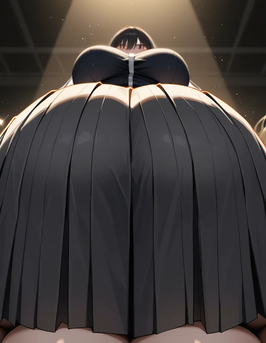 highly detailed, natural lighting, 3girls, large breasts, pleated skirt, facesitting, POV, spotlight, 8k uhd photo, hentai_studio_quality