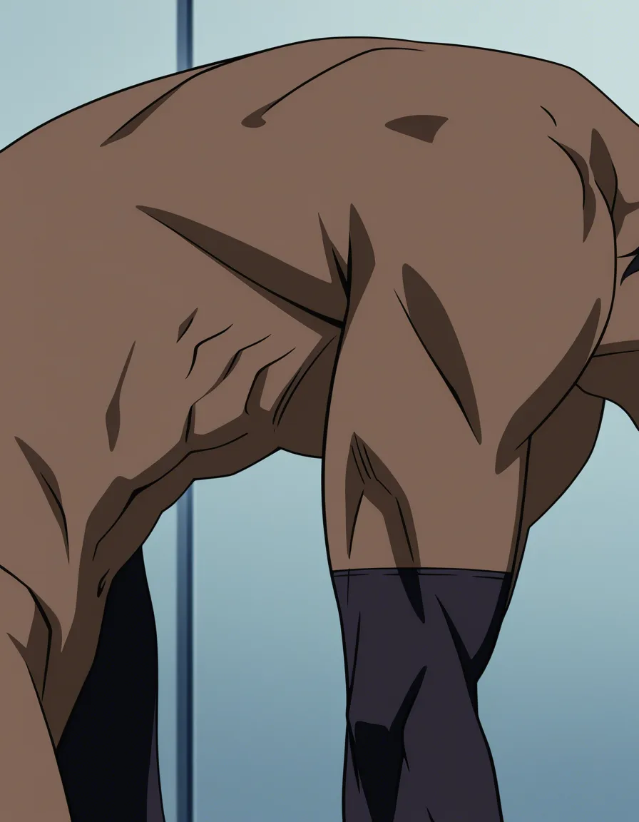 ultra detailed, sharp focus, succubus, dark-skinned male, gloves, on all fours, portrait, studio anime look, (anime style:1.3), 2d, anime screencap, cel shading, flat color