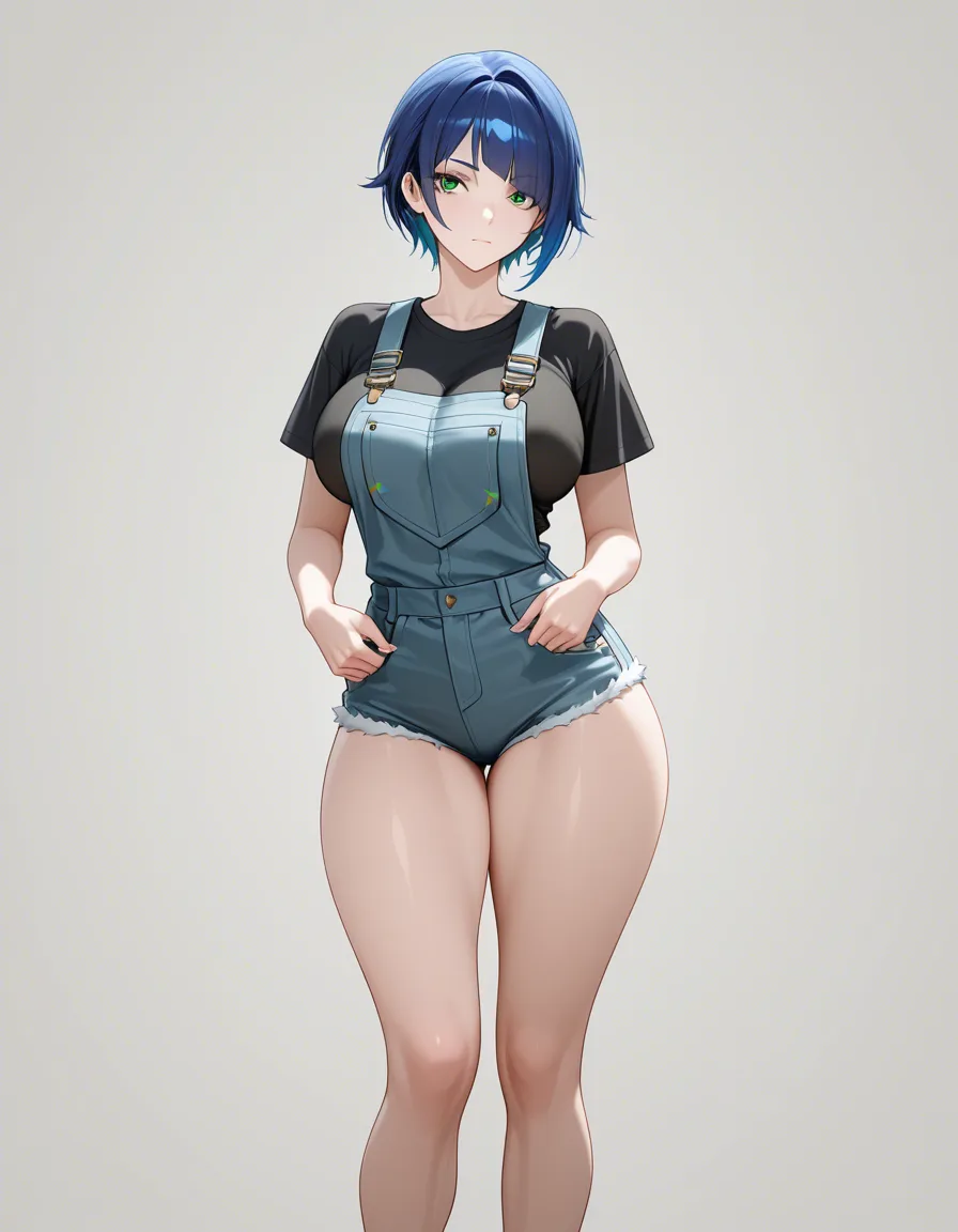Blue hair, green eyes, large, wide breasts, thick thighs, short black shirt, white panties, sensual standing pose, white background.
ultra-detailed, sharp focus, 8k, absurdres, very detailed, high resolution, illustration, Overall ultra-quality., hentai_studio_quality, hentai_studio_quality, hentai_studio_quality, hentai_studio_quality, hentai_studio_quality, hentai_studio_quality, hentai_studio_quality, hentai_studio_quality, hentai_studio_quality