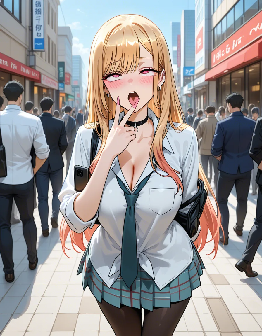 @kitagawa_marin , cosplay, selfie, ahegao, public_indecency, hentai_studio_quality