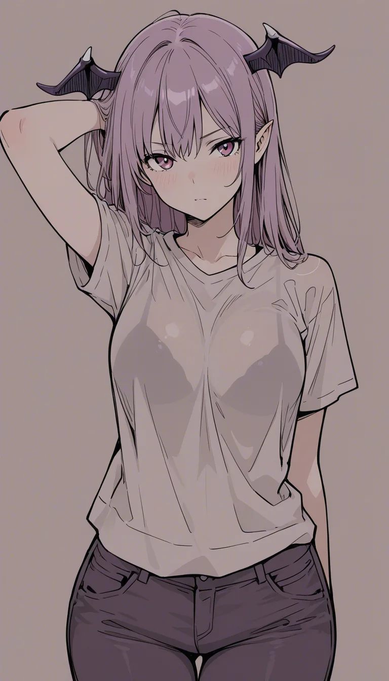 masterpiece, fine detail, succubus, animal ears, pants, titfuck, hentai style