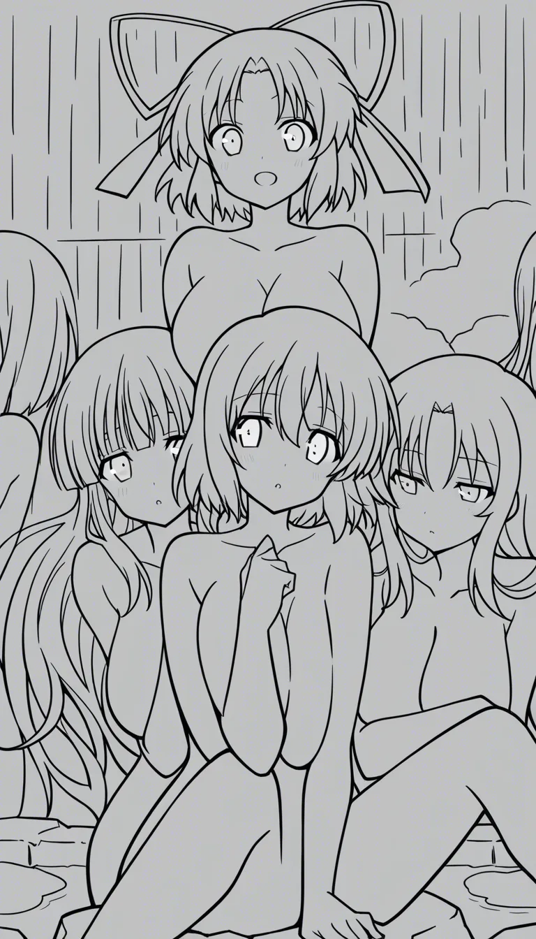 highly detailed, natural lighting, 6+girls, completely_nude , hot spring, senran kagura