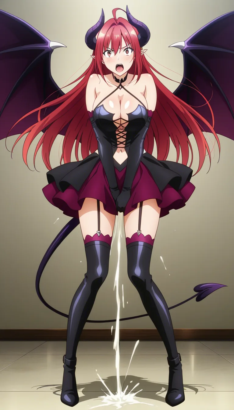 masterpiece, finely detailed, demon girl, elbow gloves, orgasm, intense passion, full body, anime screencap
