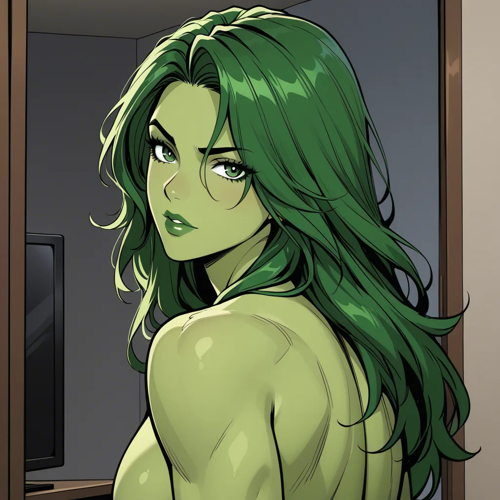 Western TV cartoon style, naked she hulk