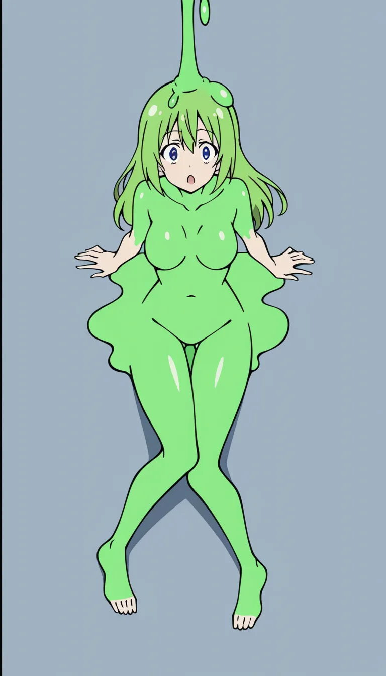 She's shocked when the gunge hits from above, green slime coating her head and breasts_out , - and keeps coming for a while, leaving her completely drenched all over her body in the runny slime.