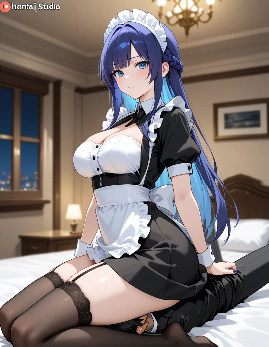 ultra detailed shading, maid, facesitting, nail polish, depth of field, explicit anime render, hentai_studio_quality