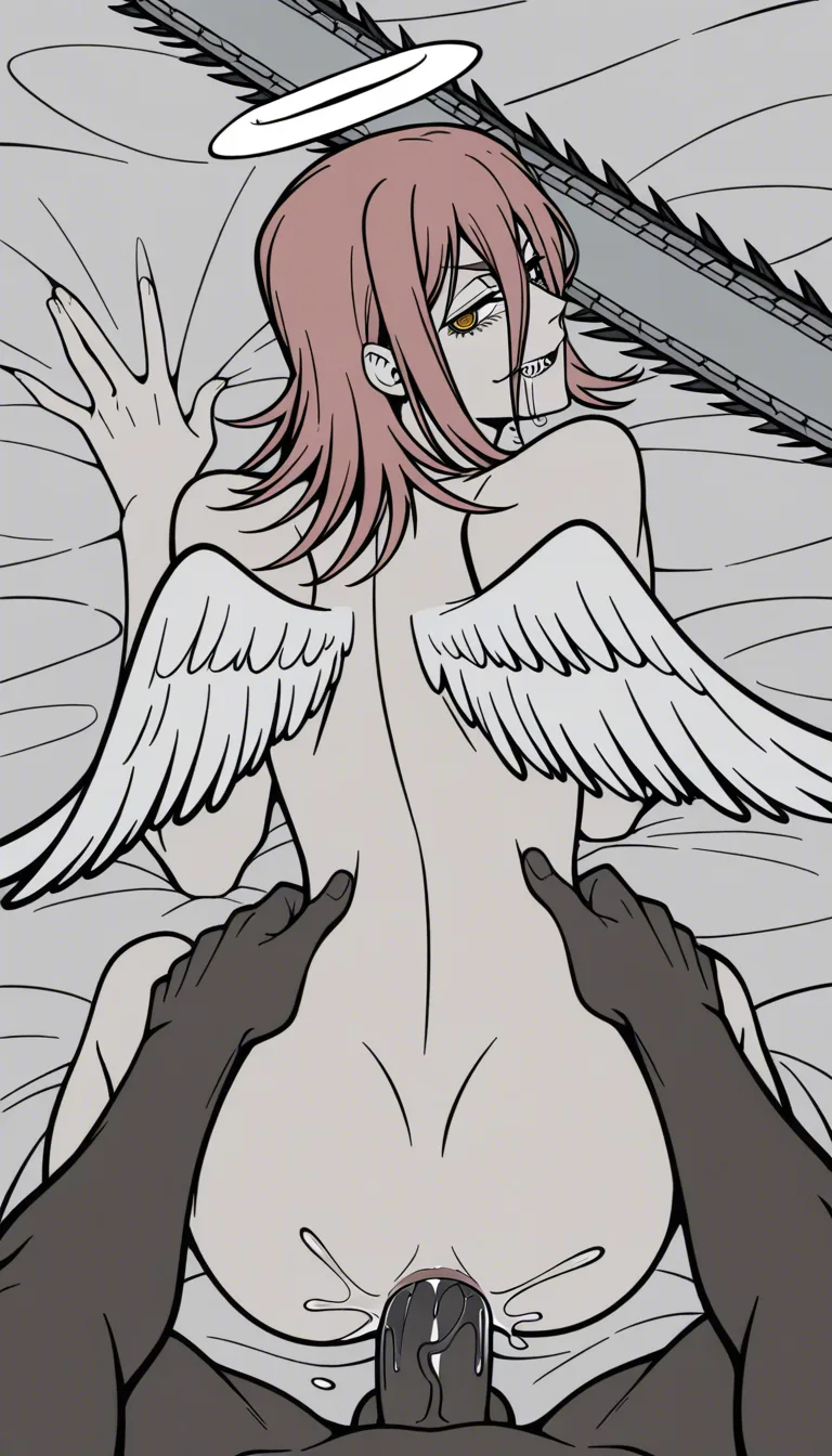 (highly_detailed_background:1.1), (angel_devil:1.5), (otoko_no_ko:1.2), femboy, (angel_devil_(chainsaw_man):1.4), red_hair, long_hair, angel_wings, halo, yaoi, gay, pov, from_behind, (doggystyle:1.2), (anal_sex:1.3), (interracial:1.4), (BBC:1.2), on_bed, bedroom, sticky_anal_fluids, looking over shoulder, (naughty_face:1.1), smirk, drooling, half-closed_eyes, nice and slow