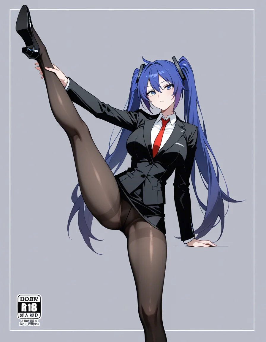 ultra detailed, solo, breasts, pantyhose, leg up, doujin style, hentai_studio_quality