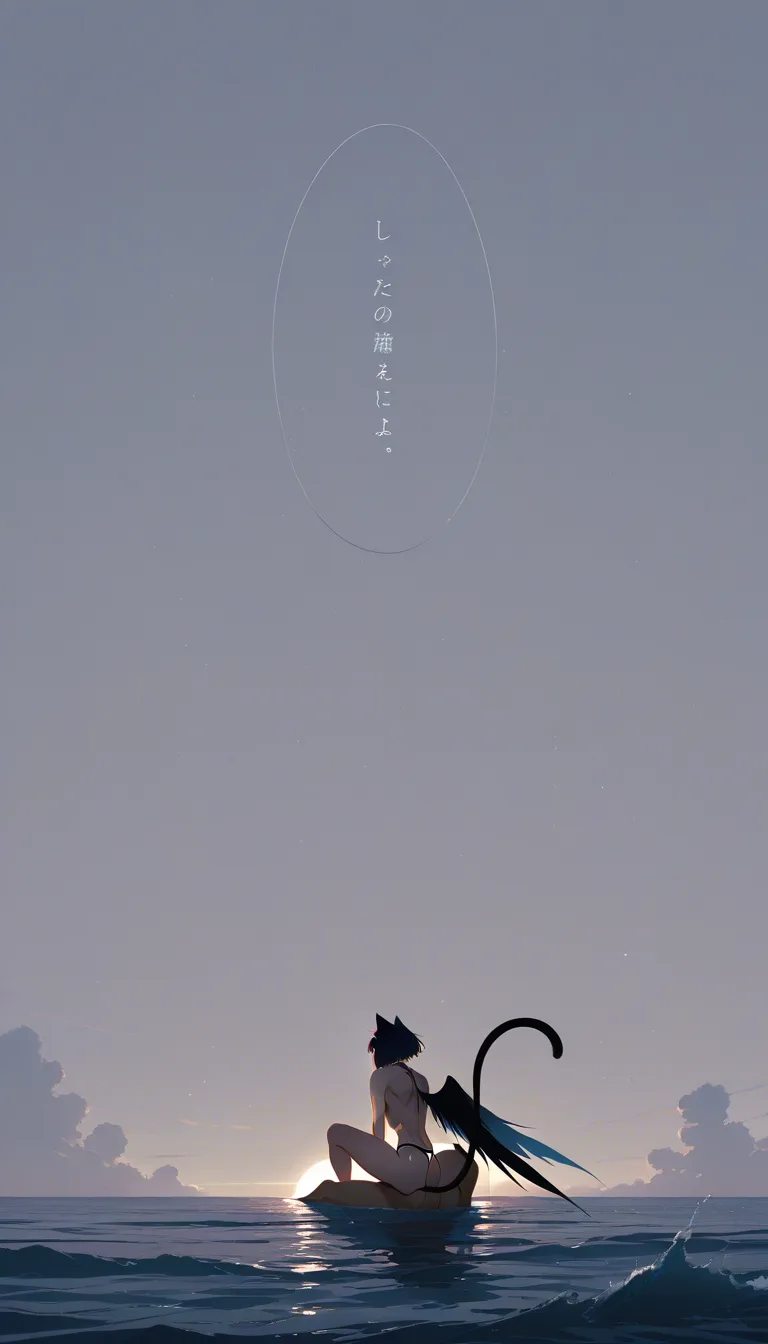 ultra detailed, sharp focus, catgirl, reverse cowgirl, muscular, wings, ocean, soft anime shading