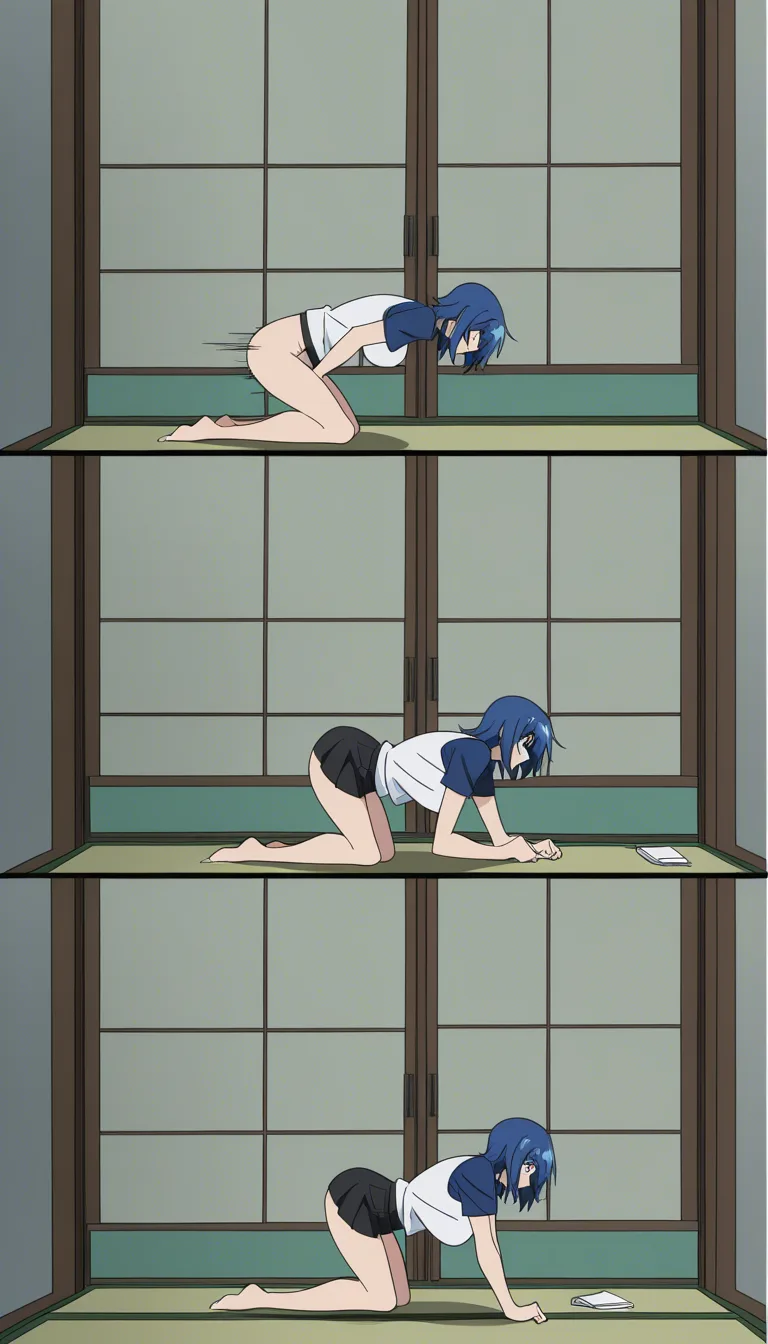 highres, sharp lines, 2boys, masturbation, legs, black skirt, indoors, anime doggystyle
