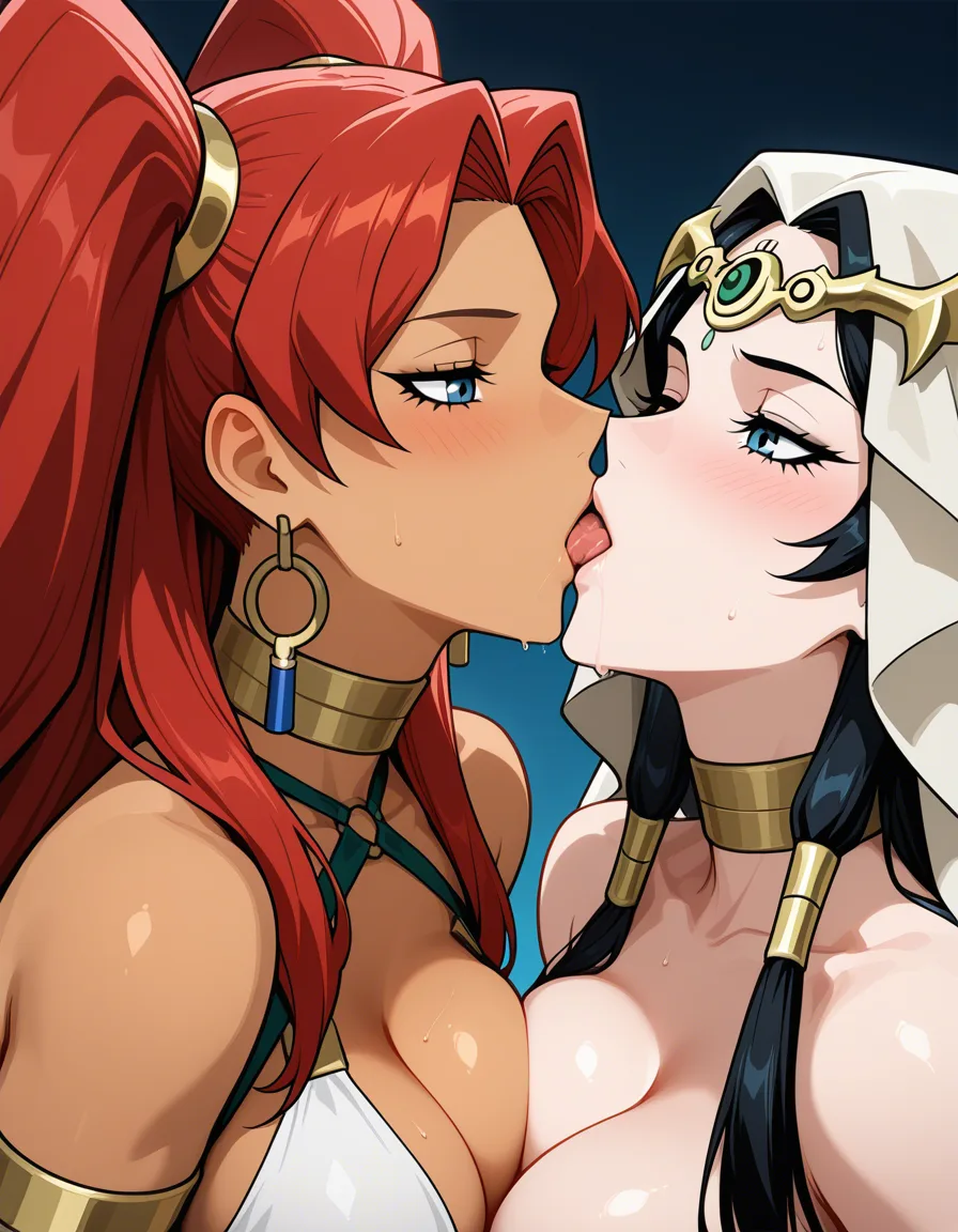 u_gi_oh , ishizu_ishtar , tan , blue_eyes , yuri , kiss ,bondage , Mai Valentine , ultra_detailed,, hentai_studio_quality, hentai_studio_quality