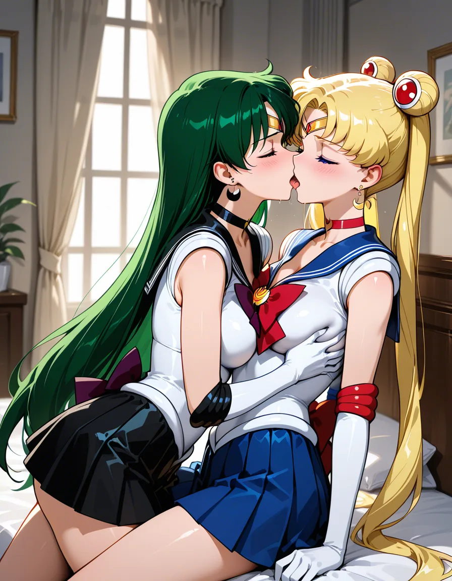 masterpiece, sailor_pluto , sailor_moon , yuri, french_kiss , groping , hentai_studio_quality, hentai_studio_quality