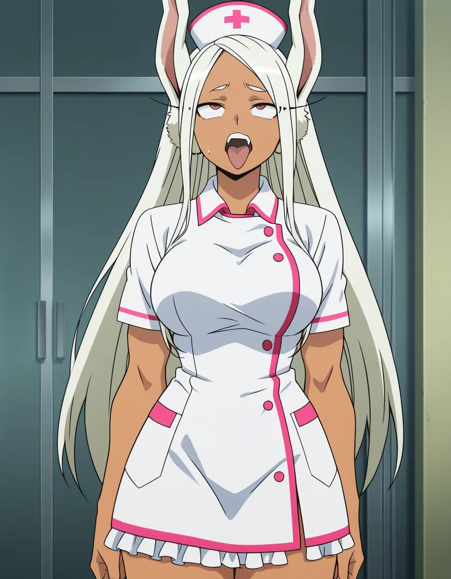 highly detailed, sharp, nurse, frills, ahegao, three-quarter view, eroge aesthetic @mirko, (anime style:1.3), 2d, anime screencap, cel shading, flat color