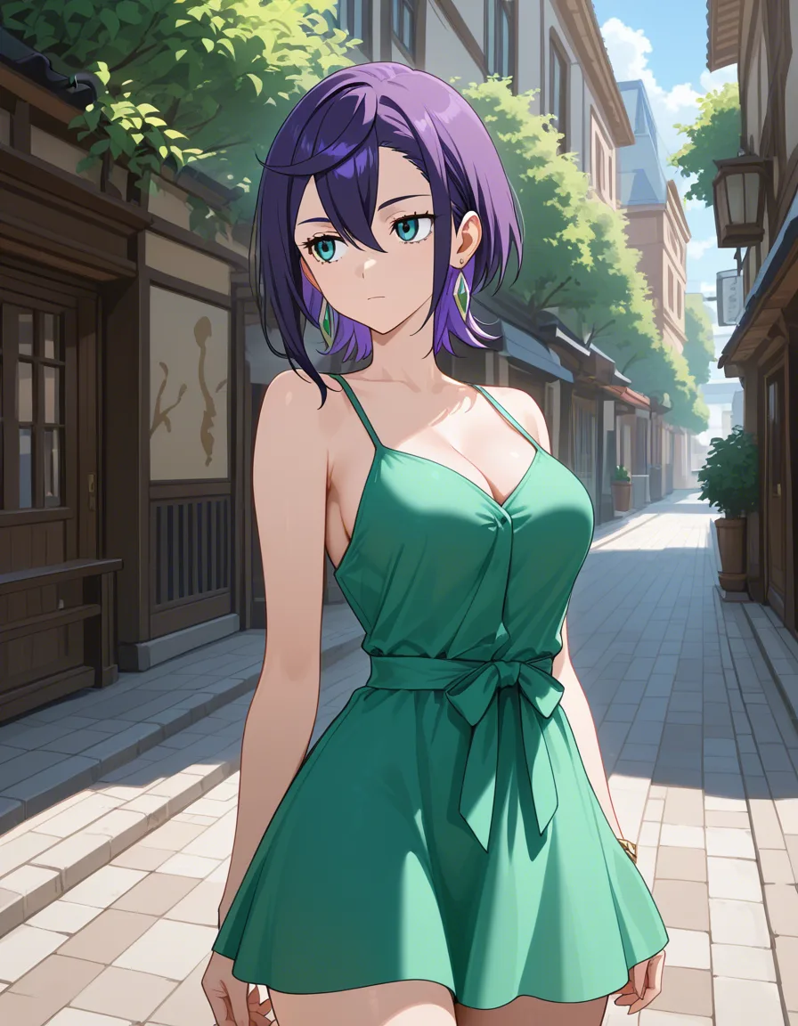 /highres /masterpiece /ultra_detailed @ayase_momo #short_dress #outdoors #expressionless, hentai_studio_quality
