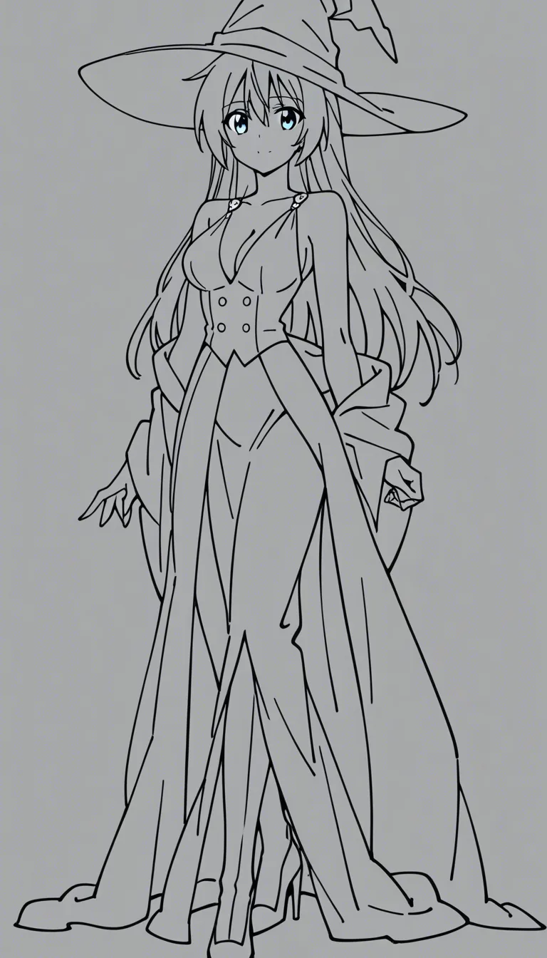 absurdres, highres, witch, grinding, buttons, evening gown, vivid colors
