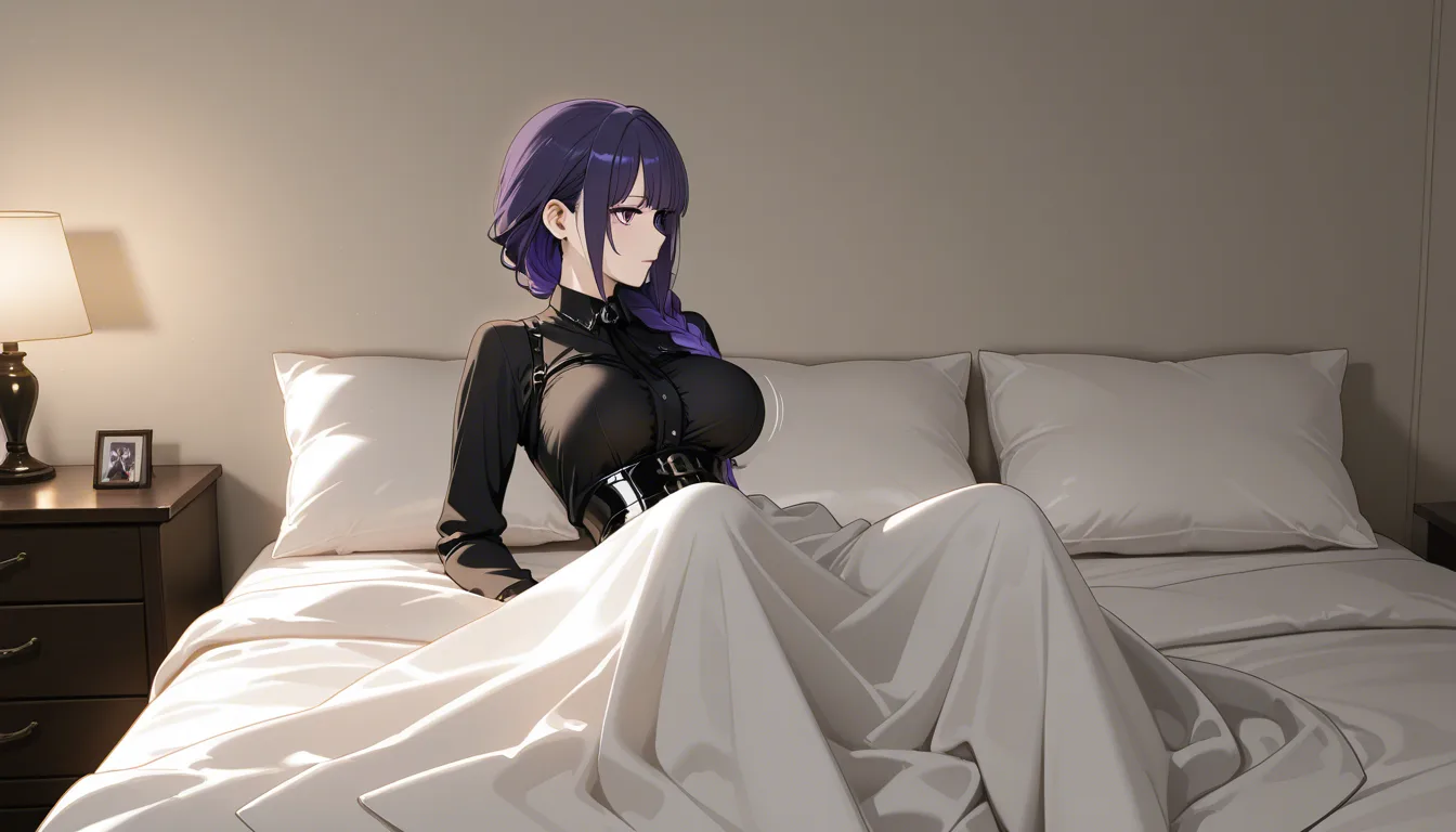 highly detailed, natural lighting, goth, alternate costume, bouncing breasts, on bed, over the shoulder, RAW photo