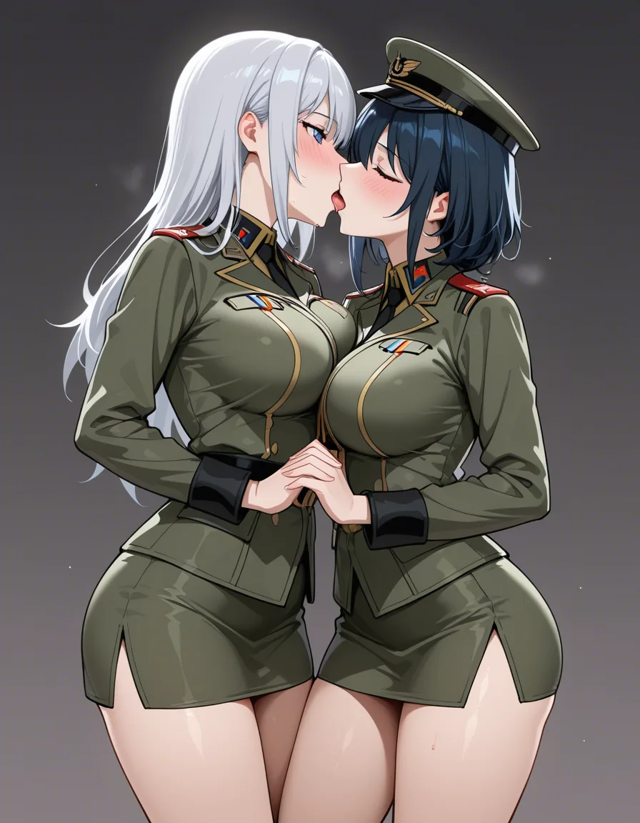 military_uniform miniskirt women french_kiss, hentai_studio_quality