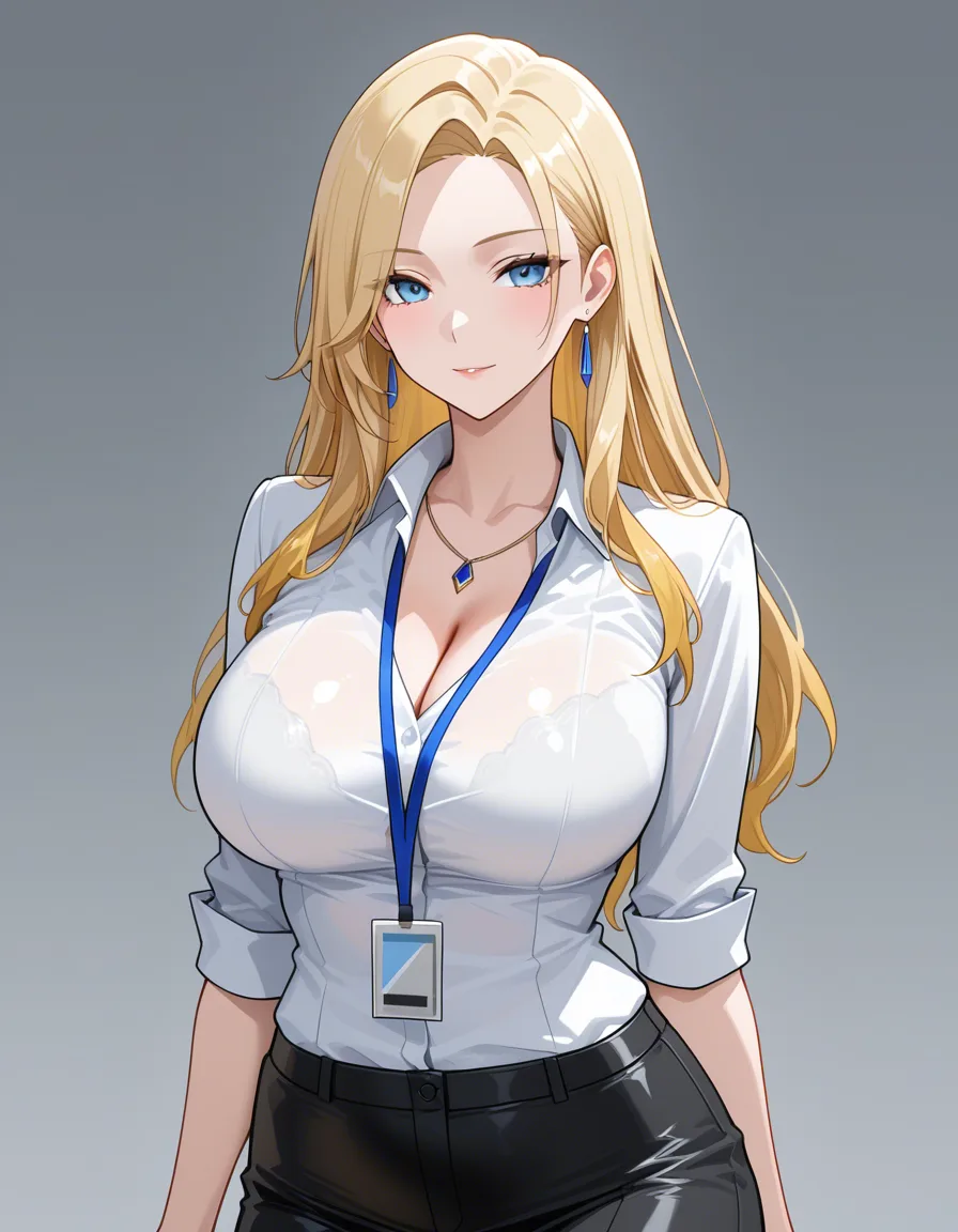 Female, blonde_hair, office_lady, large_breasts, tight_clothes, hentai_studio_quality