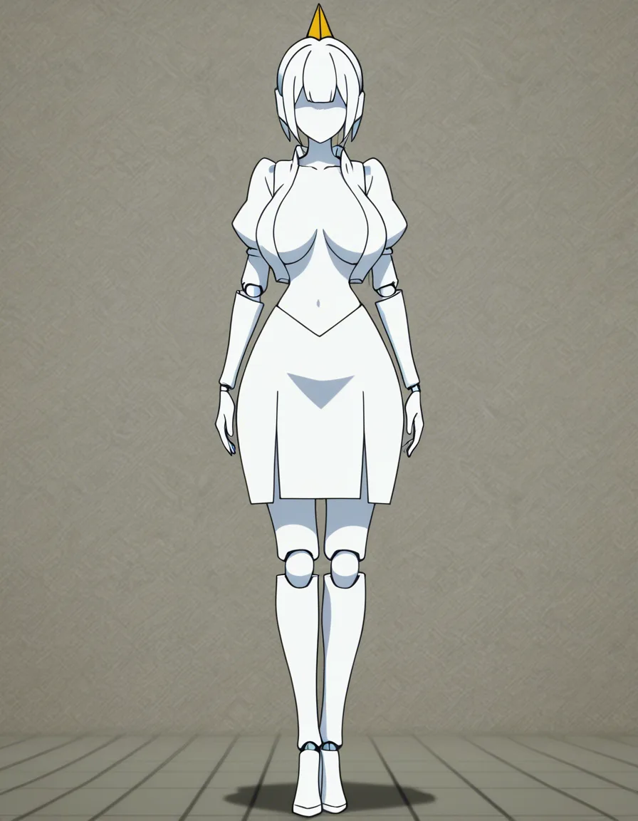 paper white skin, white_hair,1girl, origami girl, faceless, paper texture, 8k uhd photo, low poly, full body, front view, huge breasts, pointy breast, breasts_apart, white blouse, open blouse, white skirt, white gloves, long gloves, balloon sleeves, (anime style:1.3), 2d, anime screencap, cel shading, flat color, @00osamio00, hentai_studio_quality, paper, paper girl, doll joints, spiky breasts,, score_9, score_8, 3d render, octane render, subsurface scattering, ray tracing, smooth shading, hentai_studio_quality