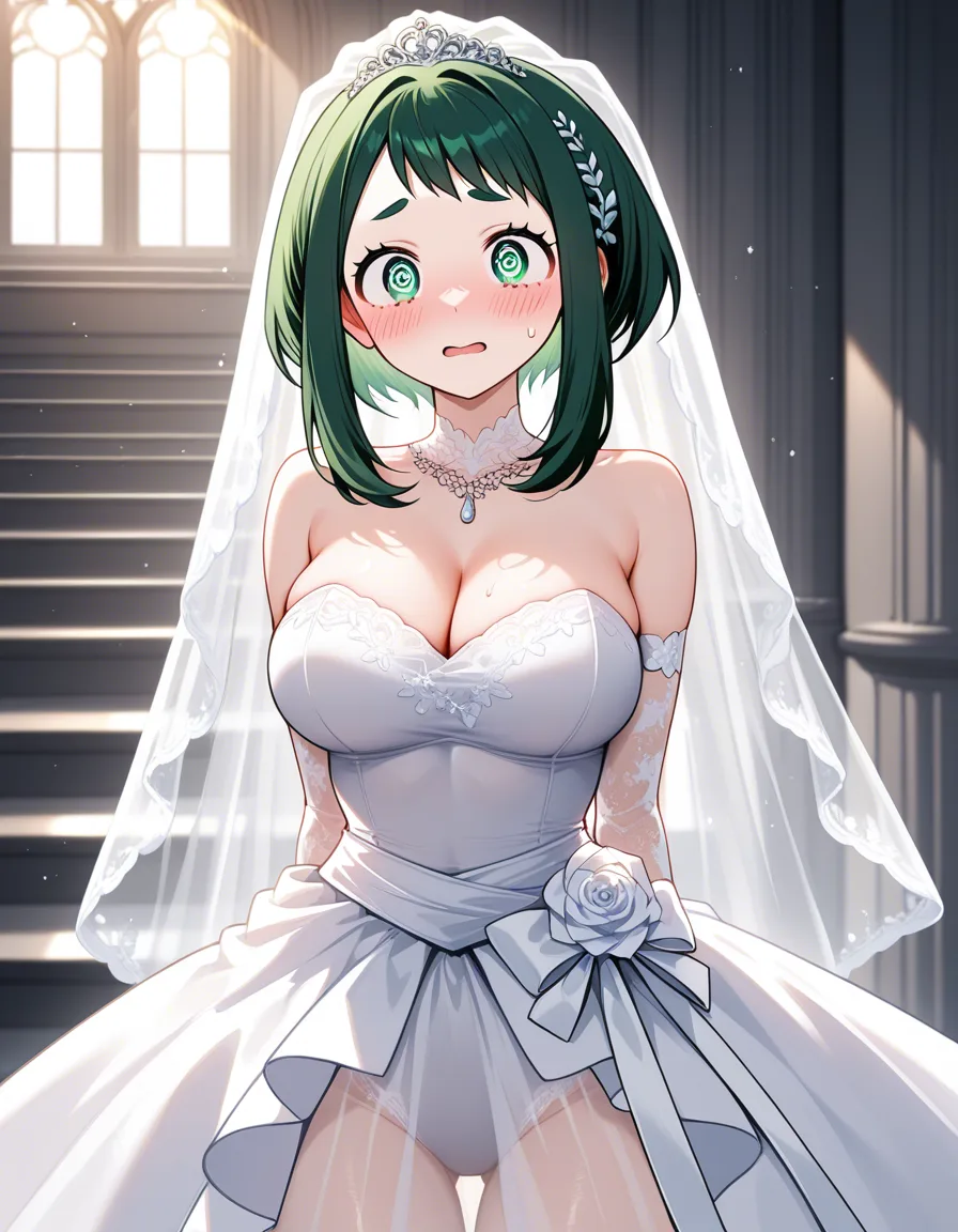@uraraka_ochaco #wedding_dress #bridal_veil #lace #see-through_clothes #@_@, hentai_studio_quality