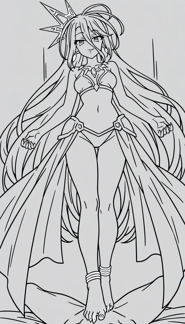 20 years old girl No Game No Life, standing up on one leg, dominant expression, seductive piercing eyes, alternative outfit, intricate jewelry, foot pressing firmly in a man's throat, girl toes in man's mouth, dominance, femdom, ornate gold anklets, delicate jeweled toe rings, sexy legs, flawless skin texture, curvaceous body, cinematic lighting, dramatic shadows, big thighs, size difference, larger female, smaller male, trample