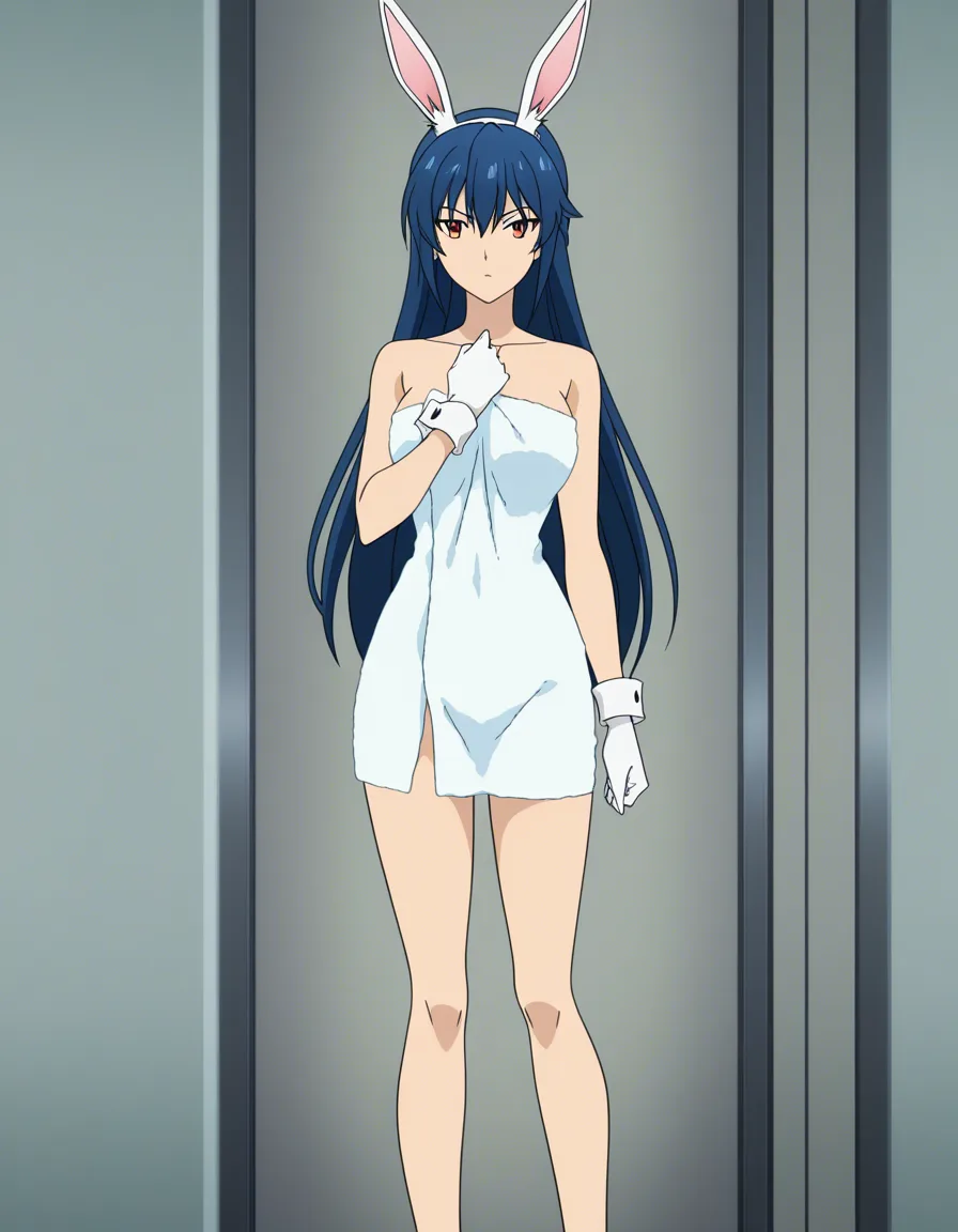 ultra detailed, bunny girl_on_top , bare legs, white gloves, fully naked_towel , confident gaze, detailed shading, (anime style:1.3), 2d, anime screencap, cel shading, flat color