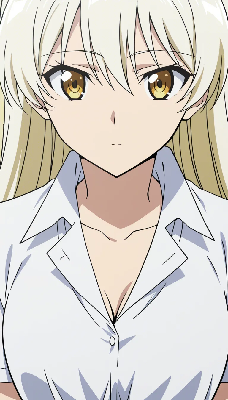 White hair blond 
high school girl striping her uniform off.
