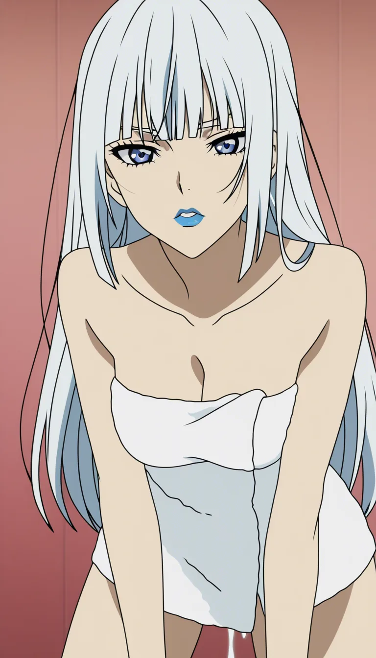 white_hair long_hair straight_hair    blue_eyes thick_eyebrows blue_nails blue lips ahegao full-face_blush towel makeup moaning bathroom water from_behind pov doggystyle grabbing_another's_ass ass slapping cum_in_ass plump thick_thighs handprints on ass, hentai_studio_quality, (anime style:1.3), 2d, anime screencap, cel shading, flat color, @00osamio00, (anime style:1.3), 2d, anime screencap, cel shading, flat color