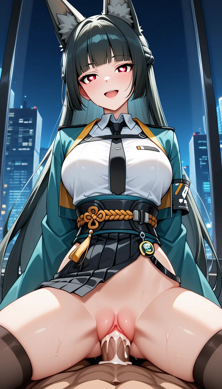 masterpiece, no zzz, no z, picture , zenless zone, hoshimi miyabi, natural medium_breasts not hanging, outfit, open mouth, sideway look, lean back, breats are hidden, thigh-high socks, no skirt, cum, pov vaginal sex, pov light no hair cock, riding pov, fun moaning, city window background, no panties, look at viewer, cameltoe, smile,, heart eyes, dont hentai_studio_quality out of prompt, hentai_studio_quality, hentai_studio_quality, hentai_studio_quality, hentai_studio_quality, hentai_studio_quality, hentai_studio_quality, hentai_studio_quality, hentai_studio_quality, hentai_studio_quality, hentai_studio_quality, hentai_studio_quality, hentai_studio_quality, hentai_studio_quality, hentai_studio_quality, hentai_studio_quality, hentai_studio_quality, hentai_studio_quality