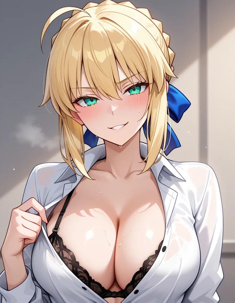 highres, vivid, cleavage, looking_at_viewer, naughty_face, Artoria Pendragon, hentai_studio_quality