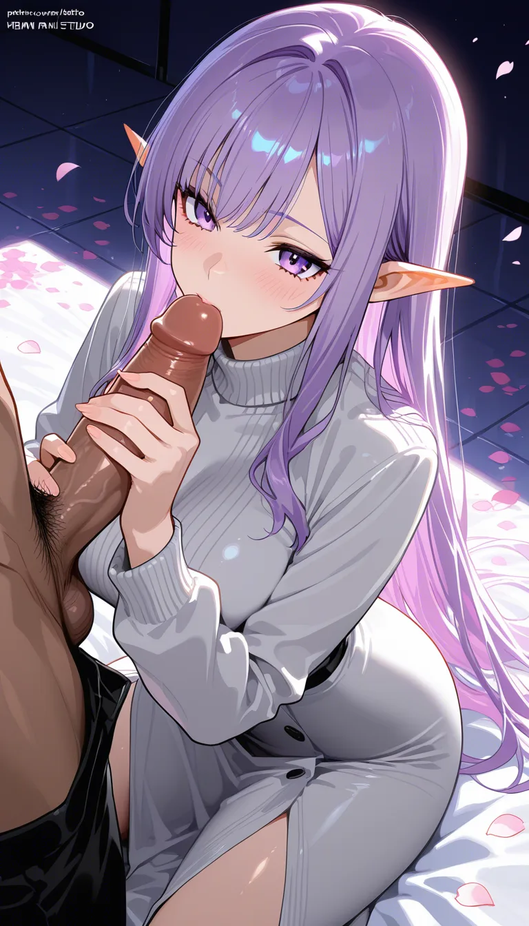 highly detailed, sharp, solo focus, handjob, pointy ears, petals, detailed shading