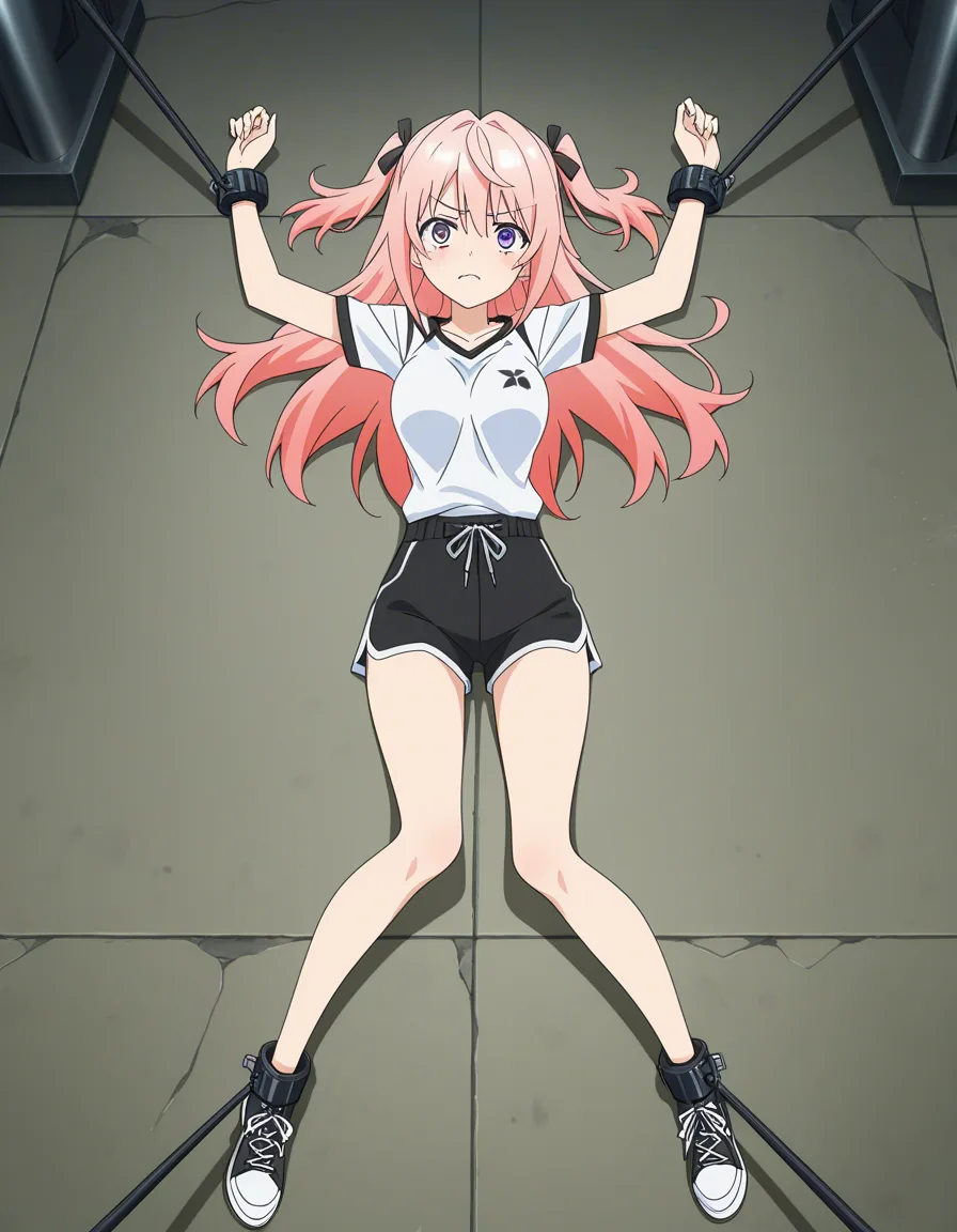 ultra detailed,masterpiece,best quality,hentai_studio_quality, (anime style:1.3), 2d, anime screencap, cute_normal_human_girl,high quality,score_7, newest, official art,whipped_cream,legs open wide,restrained,on_ground,full_body,in_livingroom, hentai_studio_quality