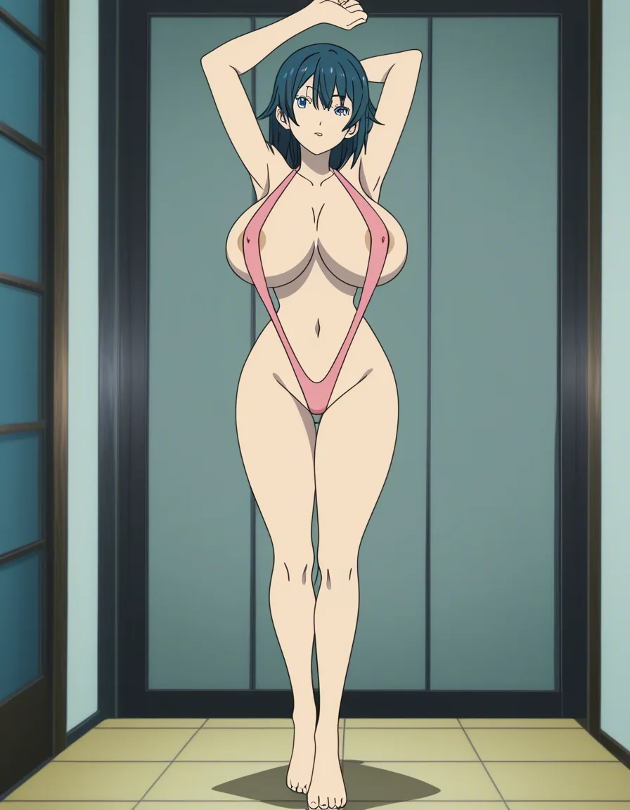 she has a thinner bright pink stripped slingshot swimsuit with nipple_slip , shes a fit lean body slut bad_anatomy , shes caught in the act embarassed wide eye and caught silly while shes arms up armpits, armpit_pose:1.3, with massive breasts, busty f-cup chest size, bad_anatomy, busty, and huge ass, with massive thick_thighs. In the bathroom. Full body, sexually_suggestive, ecchi style, accurate extreme detail hentai style, anime, absurd shadow shading, very absurd cel shading, extremely glossy artstyle, art, absurd lighting, absolutely over exaggerated body proportions, (extremely_hyper_leaner_and_fitter_body:1.1), gigantic_massive_breasts, extremely_massive_breasts, solo, leaner waist and body, (adult_aged_up_body:1.3), (anime style:1.3), 2d, anime screencap, cel shading, flat color, (anime style:1.3), 2d, anime screencap, cel shading, flat color. from_side, arching_back, stretching., (anime style:1.3), 2d, anime screencap, cel shading, flat color, hentai style. /highres, /best_quality, (anime style:1.3), 2d, anime screencap, cel shading, flat color, (hentai style:1.3), 2d, anime screencap, cel shading., accurate suggestion., (anime style:1.3), 2d, anime screencap, cel shading, flat color, (anime style:1.3), 2d, anime screencap, cel shading, flat color, (anime style:1.3), 2d, anime screencap, cel shading, flat color, (anime style:1.3), 2d, anime screencap, cel shading, flat color, hentai_studio_quality