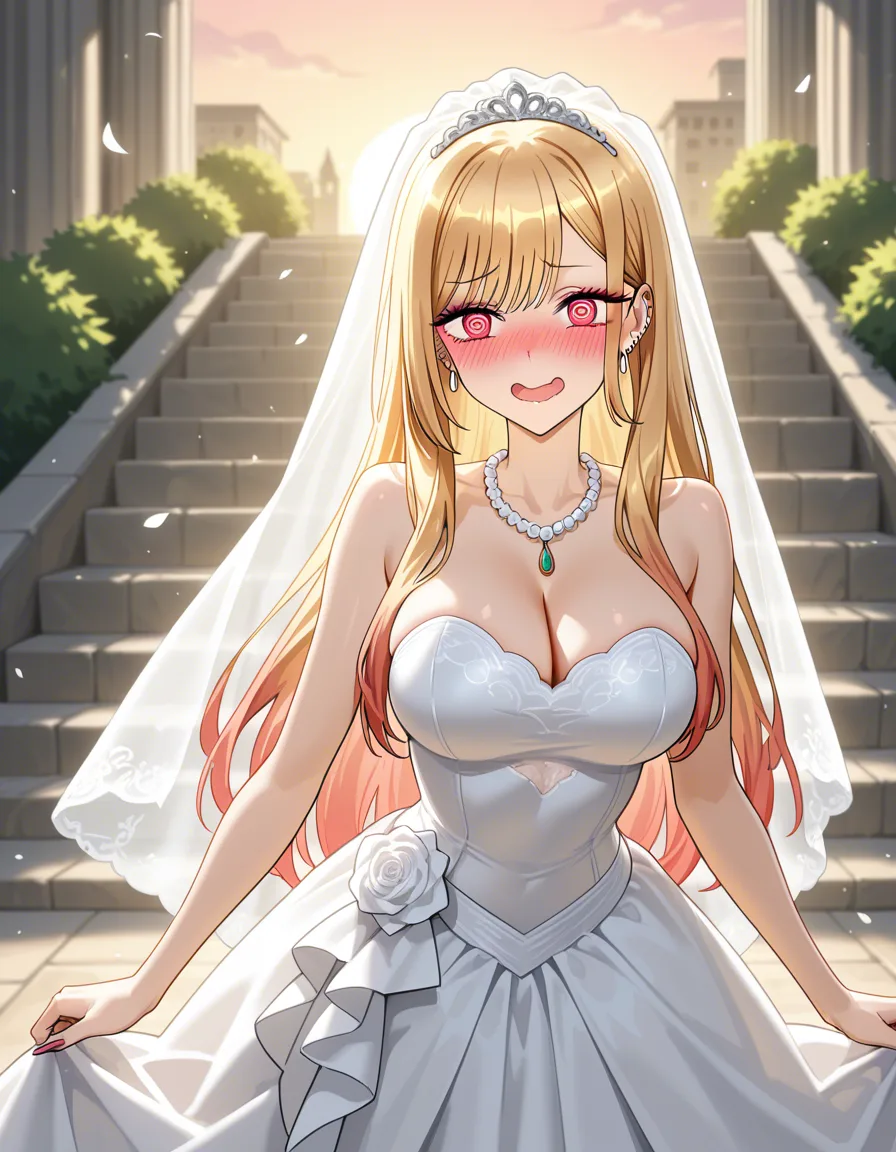 /ultra_detailed /best_quality @kitagawa_marin, #wedding_dress, #lace, #outdoors, #@_@, #bridal_veil, hentai_studio_quality