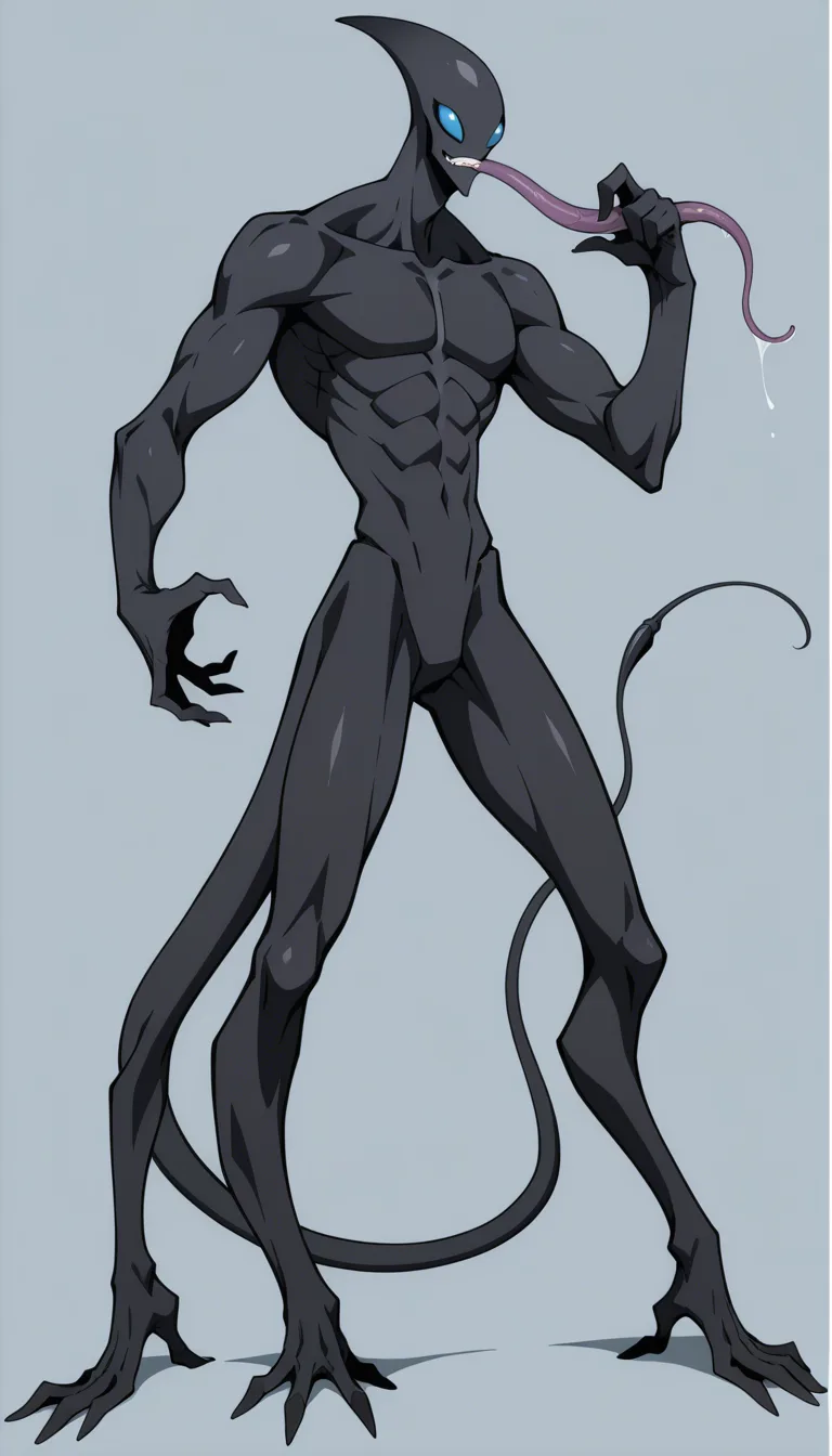 alien in lab,tentacle grab alien from all side,tentacle fuck alien from under and in mouth.(alien black body,long tail,long head,monster body)