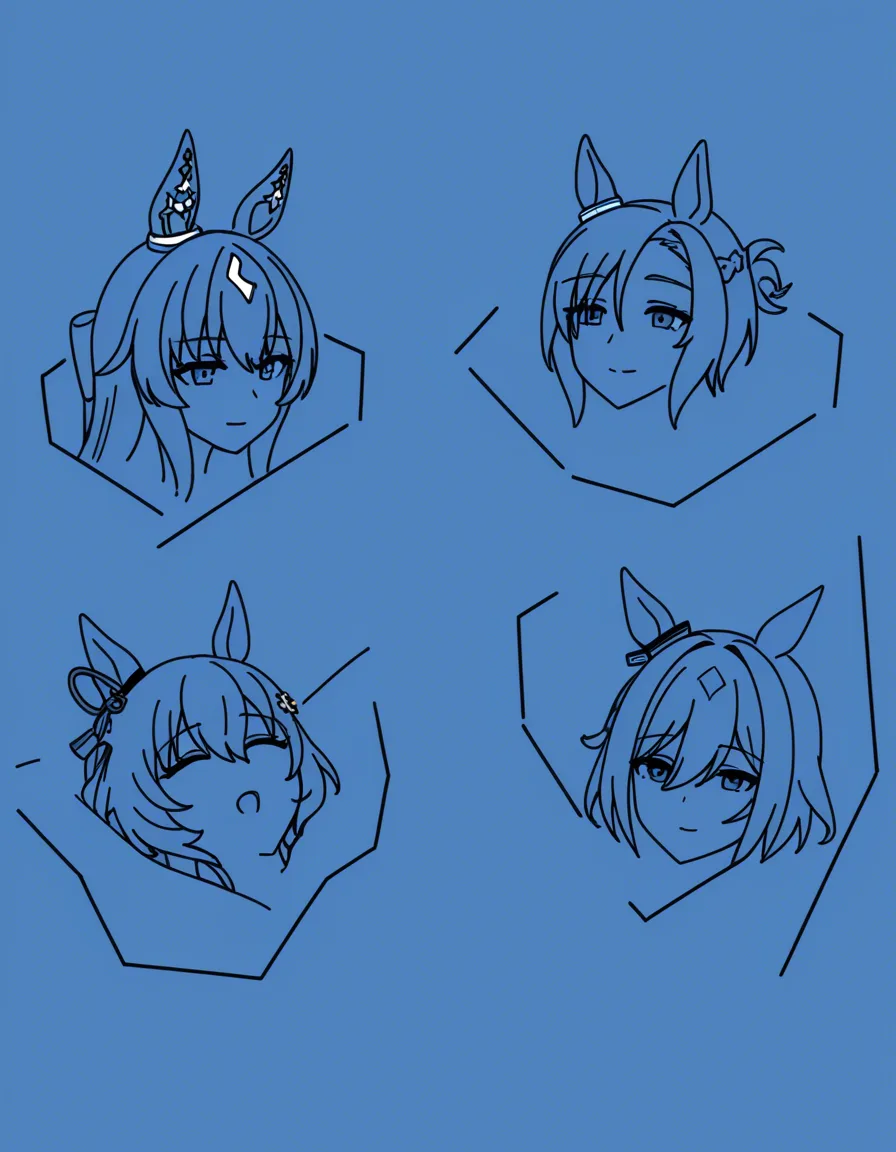ultra detailed shading, 4girls, missionary, horse ears, blue background, doujin style, hentai_studio_quality