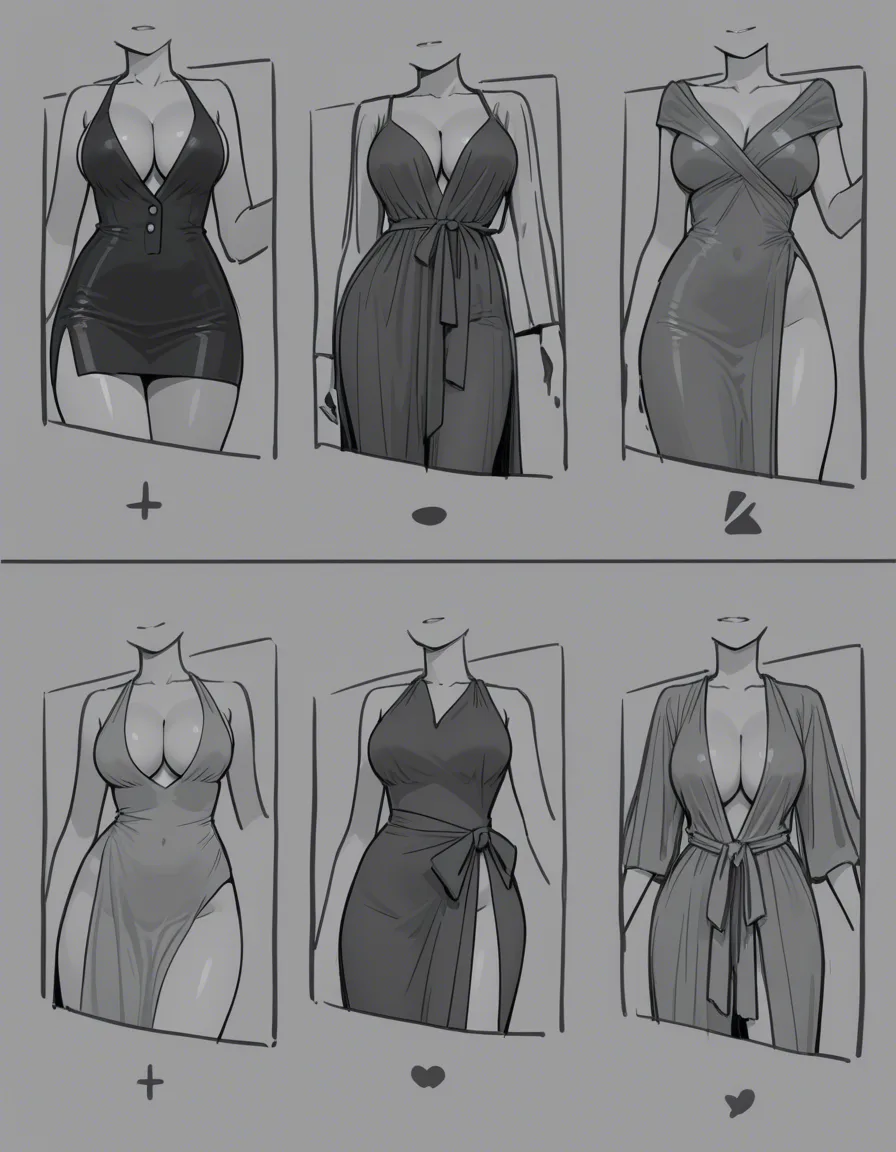 masterpiece, clean art, 5girls, buttons, cocktail dress, creampie, grey background, mysterious vibe, visual novel art, hentai_studio_quality